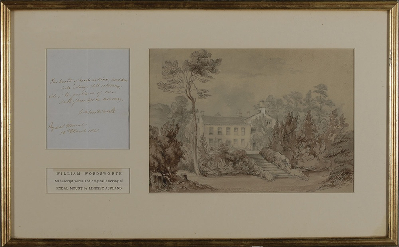 Lot 633 William Wordsworth: Wordsworth pens a quote from The Old Huntsman, complete with an original watercolor of his homestead