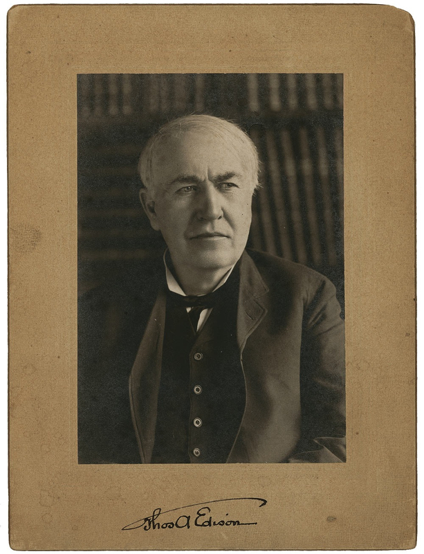 Lot 238 Thomas Edison: ‘The Wizard of Menlo Park’ adds his “umbrella” signature to a vintage photo