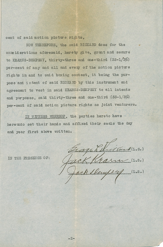 Lot 1187 Jack Dempsey, Jack Kearns, and Tex Rickard: With the explosion of the popularity of motion pictures, the ?Manassa Mauler? prepares to film his legendary Firpo fight