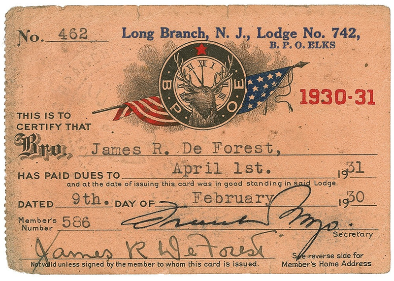 Lot 1183 Jimmy DeForest Elks Club Card