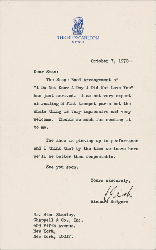 Lot 699 Richard Rodgers: Rodgers admits a musical shortcoming