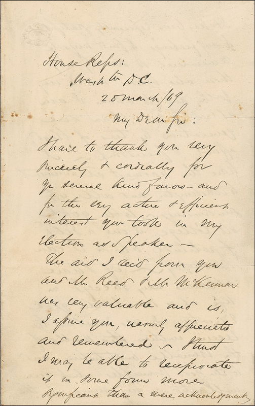 Lot 191 James G. Blaine: The ?Plumed Knight? praises his alma mater