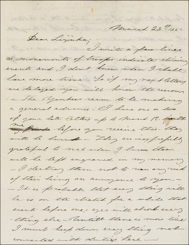 Lot 355 Richard S. Ewell: Gettysburg?s controversial general makes a vow to his future wife: ?How gladly I would shield your son from any danger that may be in the future!?