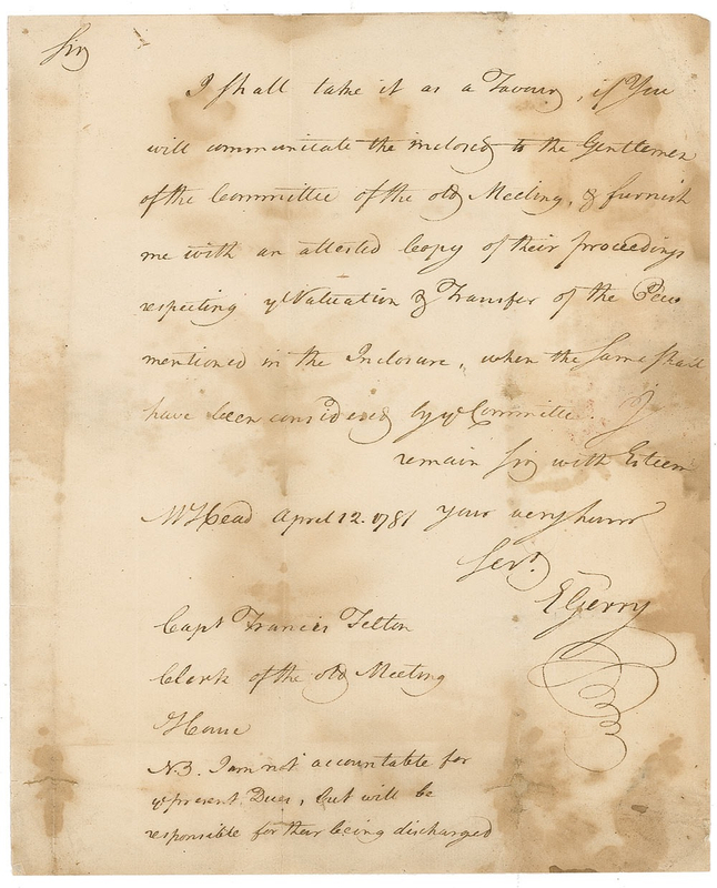 Lot 215 Declaration of Independence: Elbridge Gerry: Uncommon ALS from Signer Gerry