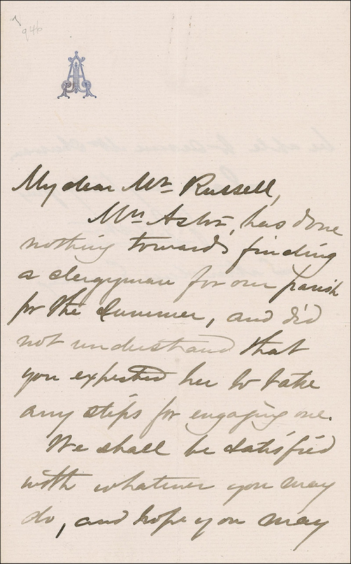 Lot 183 John Jacob Astor III: The wealthiest Astor clarifies a spiritual matter