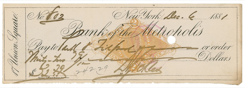 Lot 410 Daniel Sickles Check