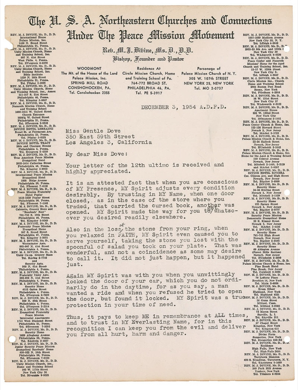 Lot 231 Father Divine: “It pays to keep ME in remembrance at ALL times, and to trust in MY Everlasting Name”