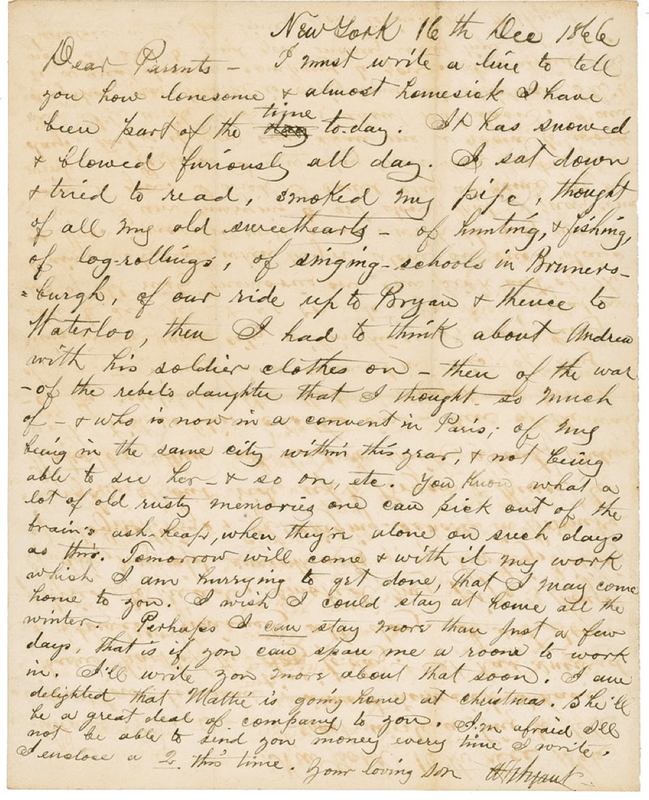 Lot 628 Alexander Helwig Wyant: Wyant muses on ?the rebel?s daughter that I thought so much of and who is now in a convent in Paris?