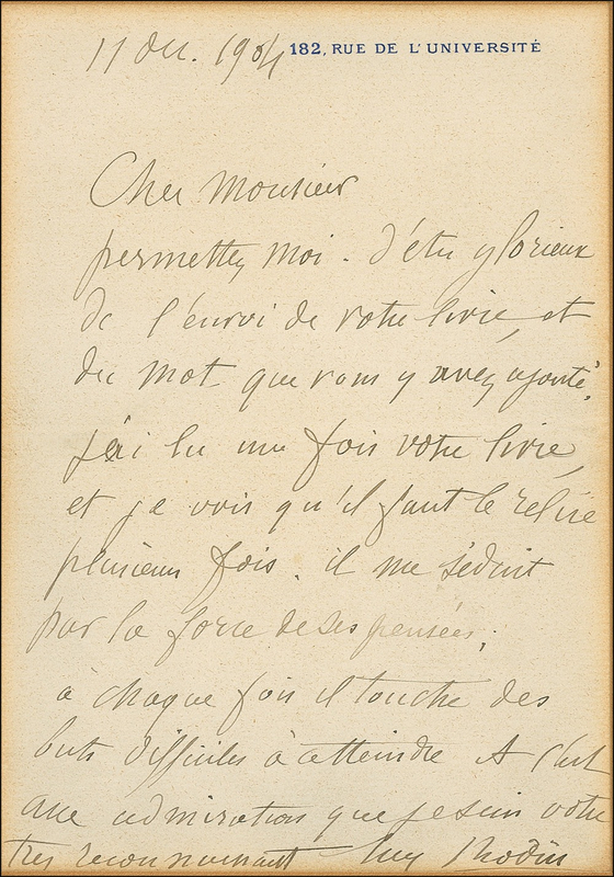 Lot 606 Auguste Rodin Handwritten Letter Signed