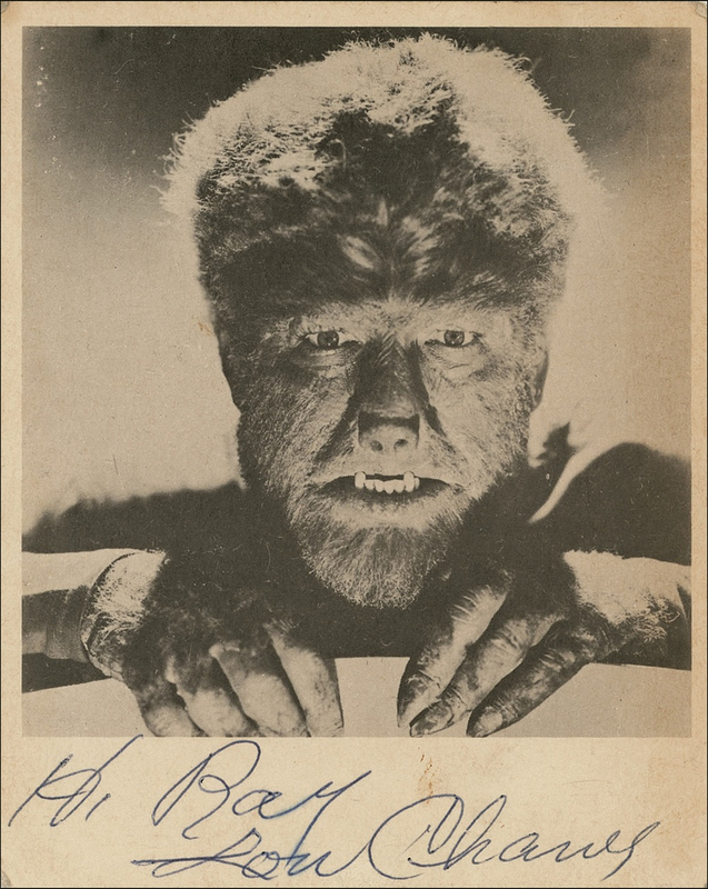 Lot 908 Lon Chaney, Jr.: The Wolf Man signs his rare in-character photo