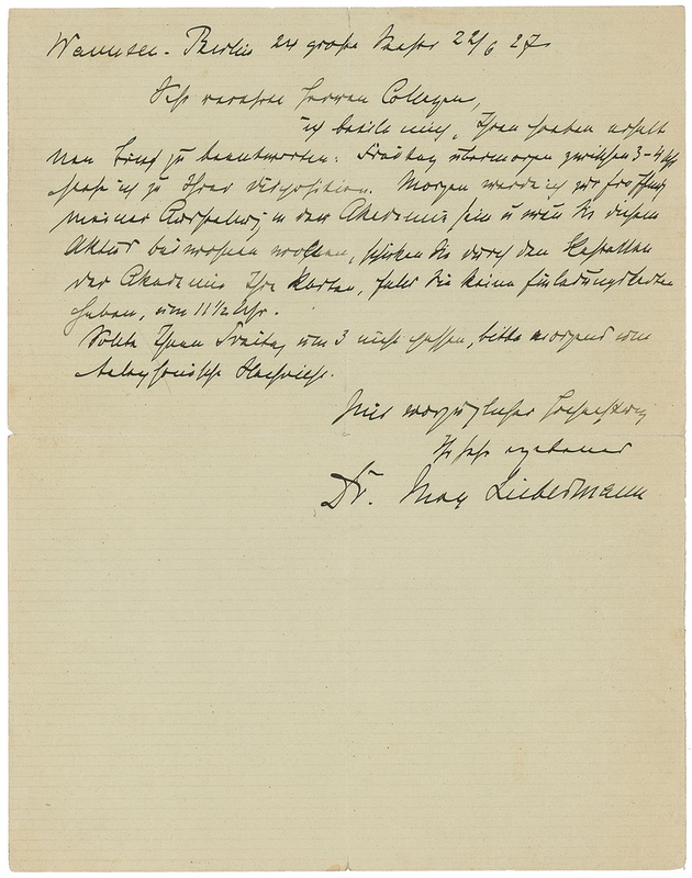 Lot 578 Max Liebermann Handwritten Letter Signed
