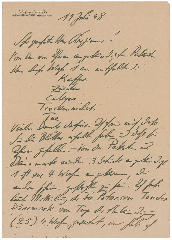 Lot 543 Otto Dix Handwritten Letter Signed