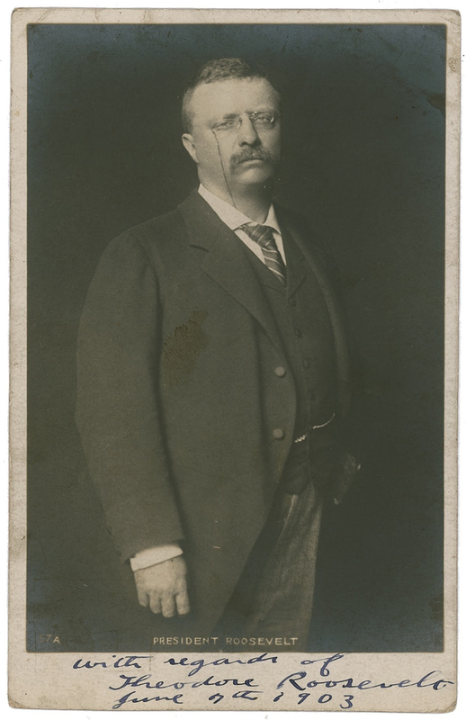 Lot 148 Theodore Roosevelt: Unusual postcard portrait, signed as president