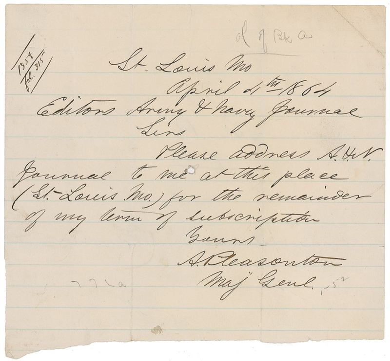 Lot 395 Alfred Pleasonton Handwritten Letter Signed