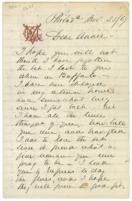 Lot 381 George G. Meade:  A hero of Gettysburg loses a bet ?to a fine woman? and pays his dues