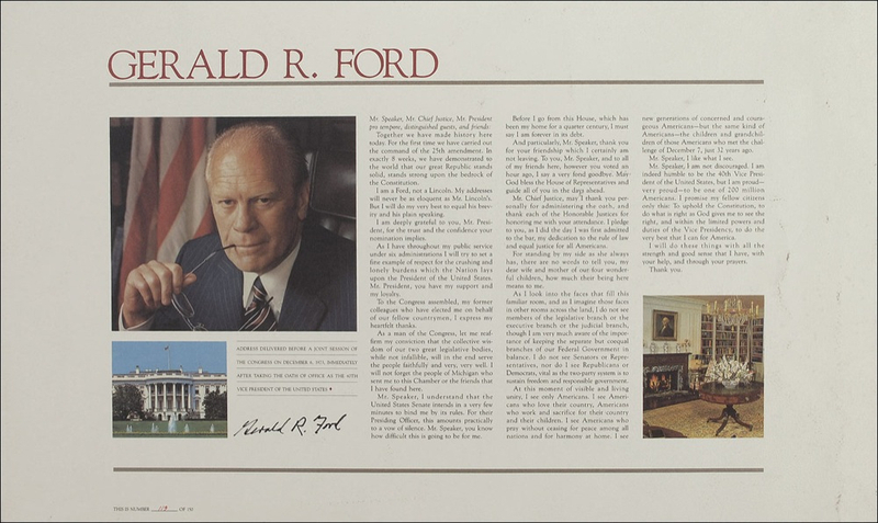 Lot 43 Gerald Ford: Ford commemorates his Vice Presidential inaugural address
