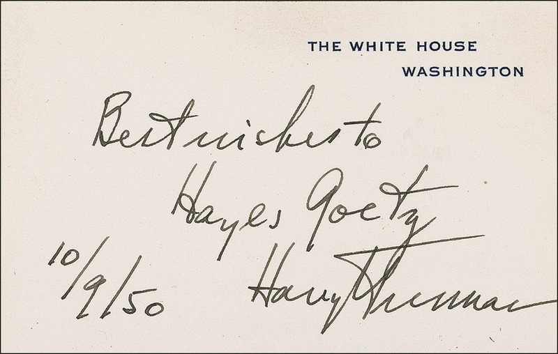 Lot 166 Harry S. Truman White House Card