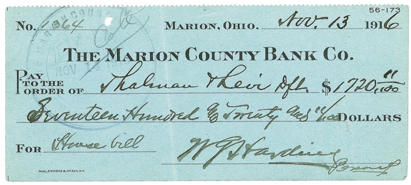 Lot 55 Warren G. Harding Check