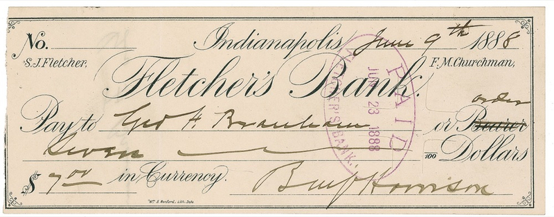 Lot 58 Benjamin Harrison Check