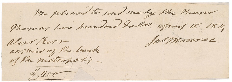 Lot 103 James Monroe: As Madison?s Secretary of State, a future president directs a $200 payment
