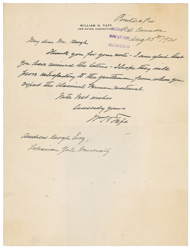 Lot 155 William H. Taft Handwritten Letter Signed