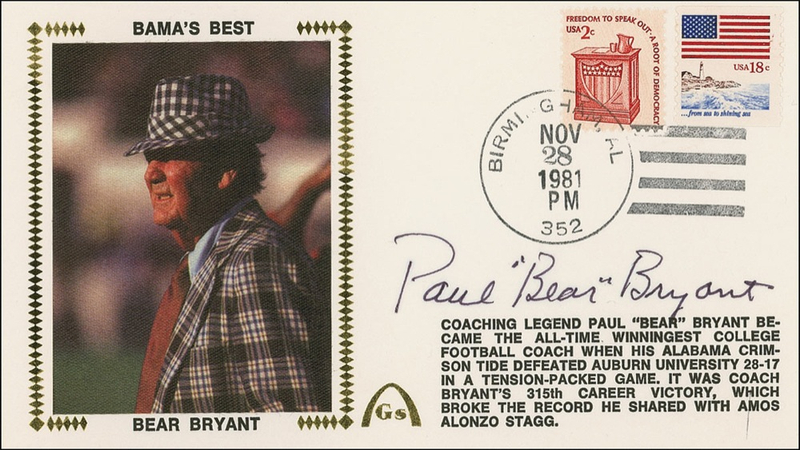 Lot 1173 Paul ?Bear? Bryant Commemorative Cover