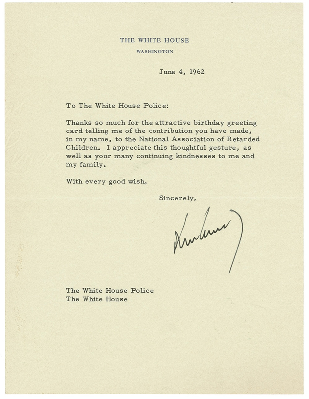 Lot 83 John F. Kennedy: JFK sends thanks to his White House Police Force