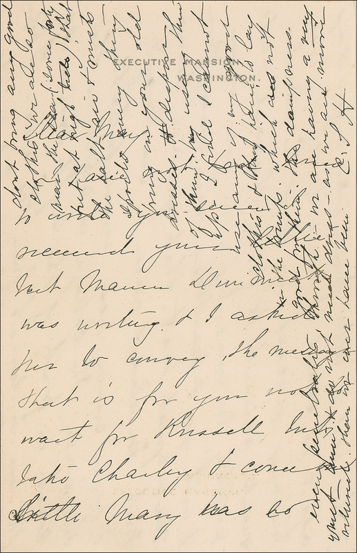Lot 60 Caroline Harrison: The only First Lady to die in the White House writes on Executive Mansion letterhead from a controversial home