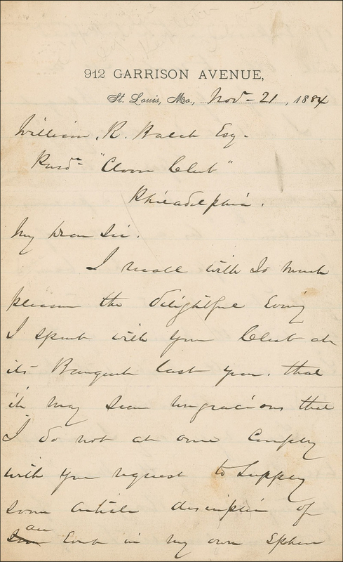Lot 409 William T. Sherman: Famed Union general and strategist reflects on the eloquent speeches delivered by sailors