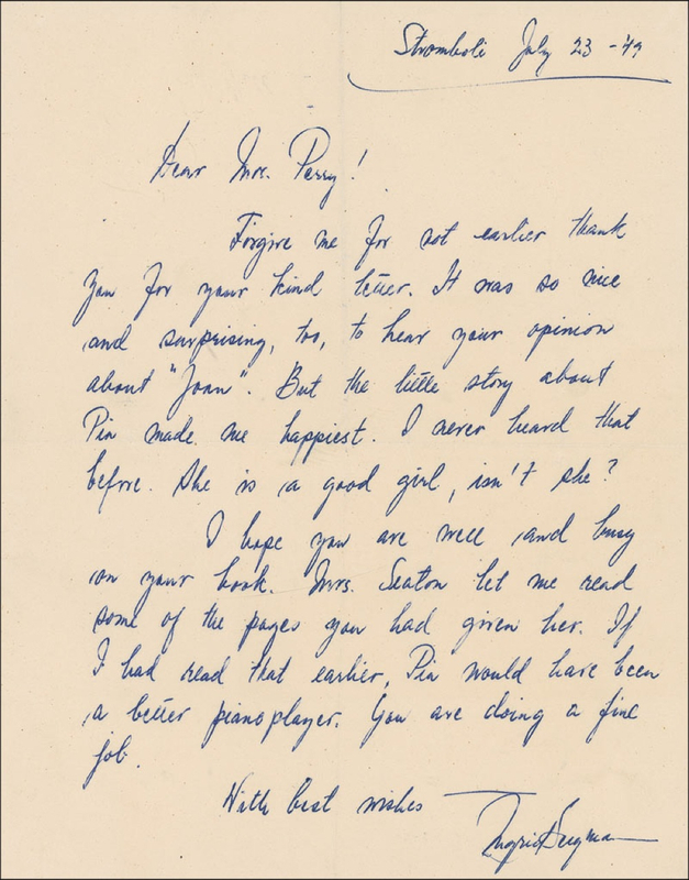 Lot 878 Ingrid Bergman Handwritten Letter Signed
