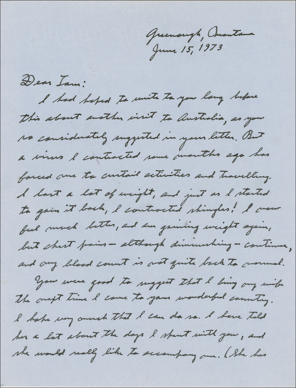 Lot 477 Charles Lindbergh: For the first time, the dying aviator admits his failing health