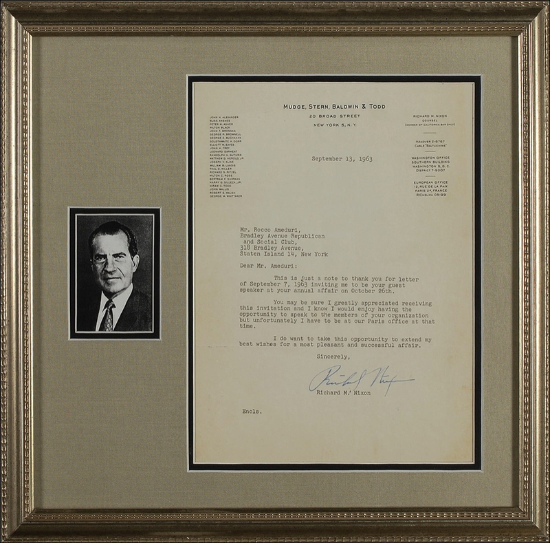 Lot 111 Richard Nixon Typed Letter Signed
