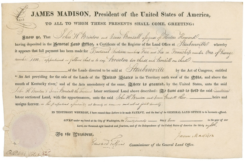 Lot 97 James Madison: Madison land grant two months before the burning of Washington