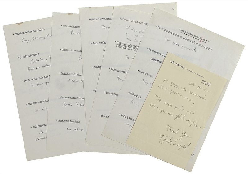 Lot 612 Erich Segal Letter and Questionnaire