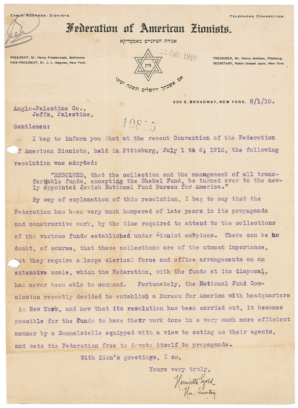 Lot 322 Henrietta Szold: Early letter from Zionist leader Szold