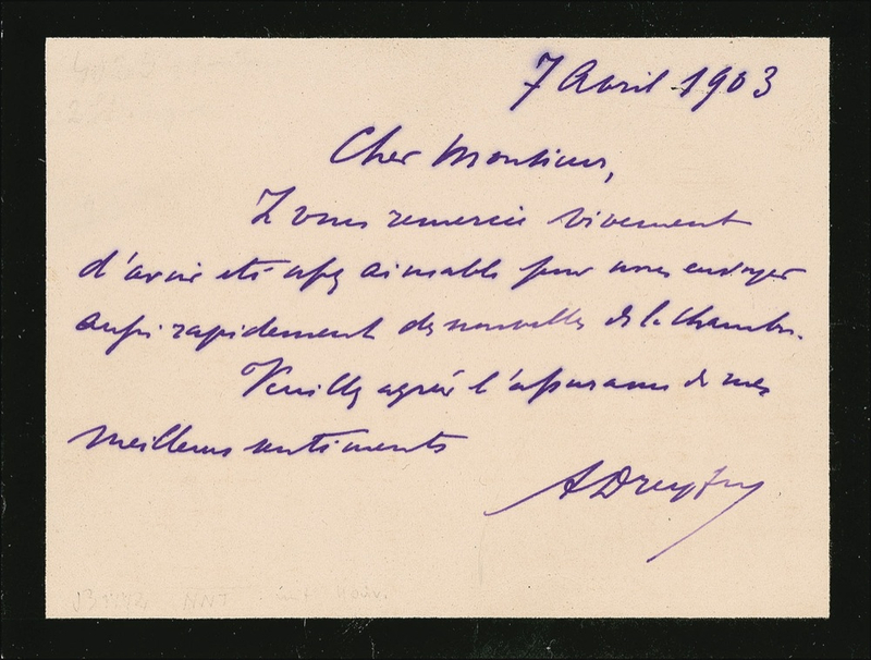 Lot 233 Alfred Dreyfus: Dreyfus awaits word on a supposedly forged document pertaining to his trial