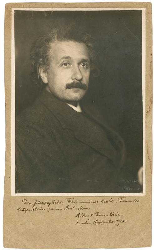 Lot 247 Albert Einstein: Basking in the eclipse which proved his theory, the suddenly famous Einstein inscribes to dear friend, surgeon Moritz Katzenstein