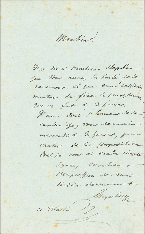 Lot 690 Giacomo Meyerbeer Handwritten Letter Signed