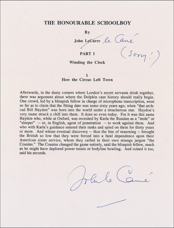 Lot 573 John le Carré Souvenir Typescript