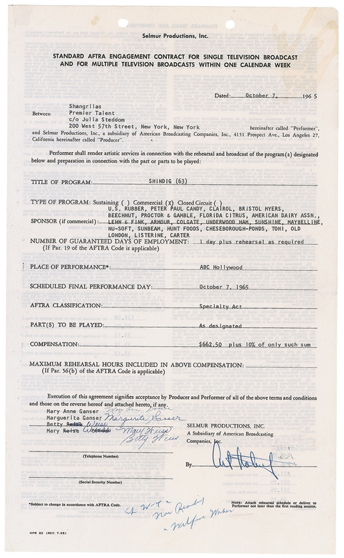 Lot 828 The Shangri-Las Signed Document
