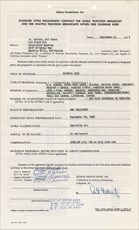 Lot 789 Junior Walker and the All Stars Signed Document