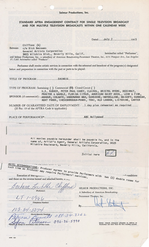 Lot 749 The Chiffons Signed Document