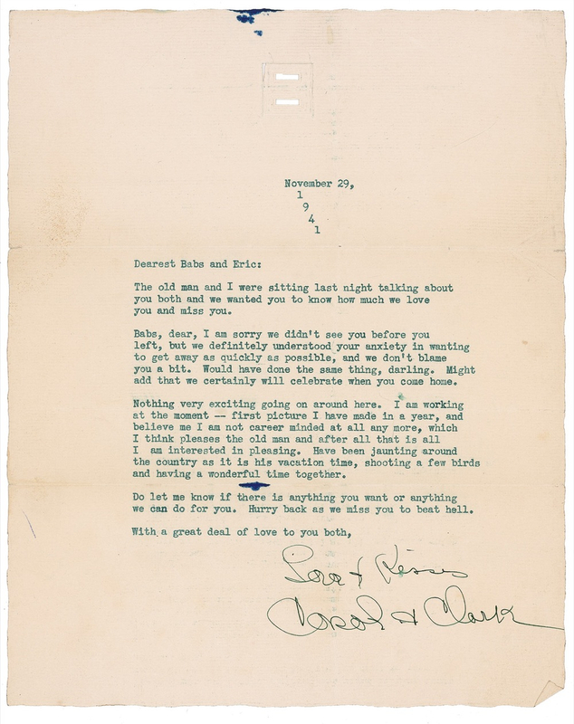 Lot 1037 Carole Lombard: Six weeks from her tragic death and “not career minded at all,” Lombard finds happiness in pleasing Clark Gable