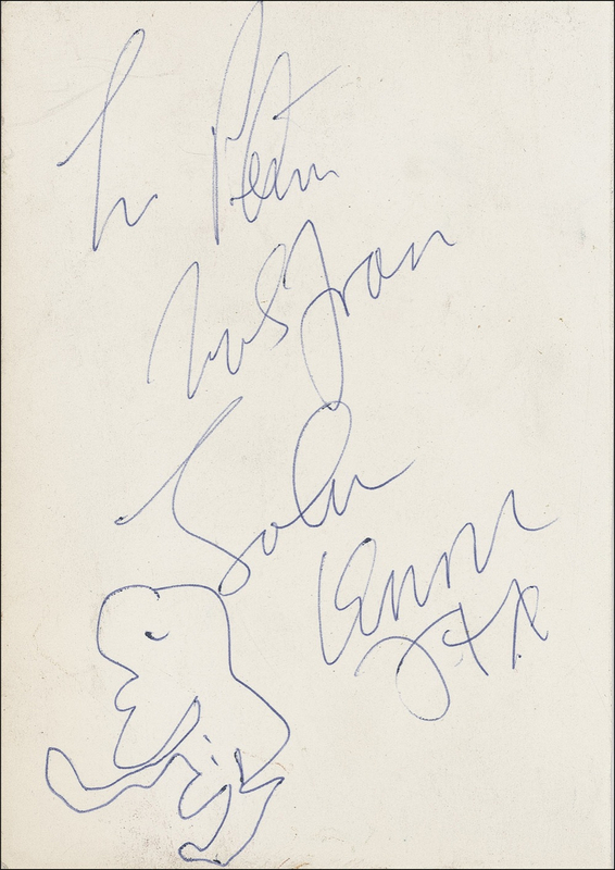 Lot 731 Beatles: John Lennon: Lennon signs and sketches for a British comedian