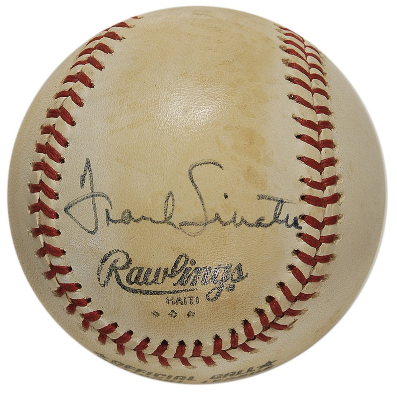Lot 833 Frank Sinatra: The only signed ‘Ol’ Blue Eyes’ baseball known to exist!