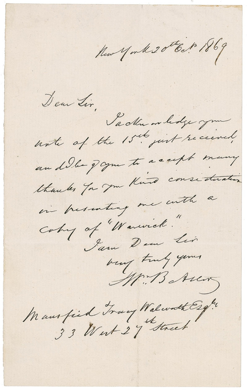 Lot 184 William Backhouse Astor Handwritten Letter Signed