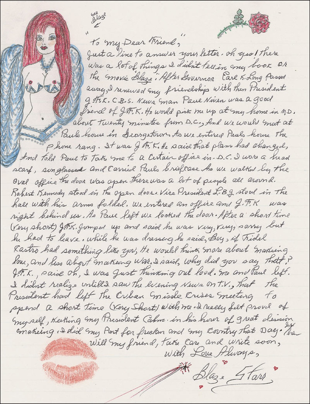Lot 1101 Blaze Starr Handwritten Letter Signed