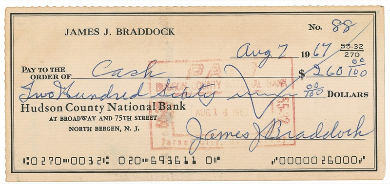 Lot 1167 James J. Braddock: ?Cinderella Man? twice-signed personal check