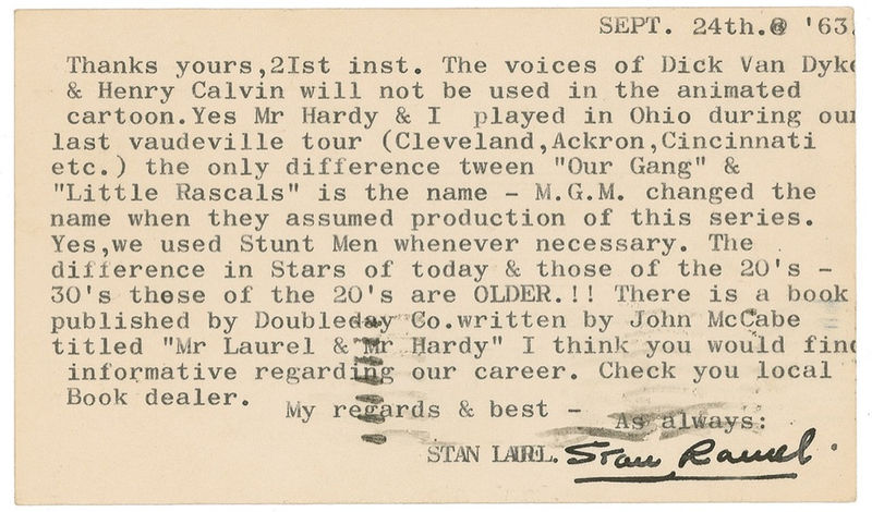 Lot 1017 Stan Laurel Typed Letter Signed