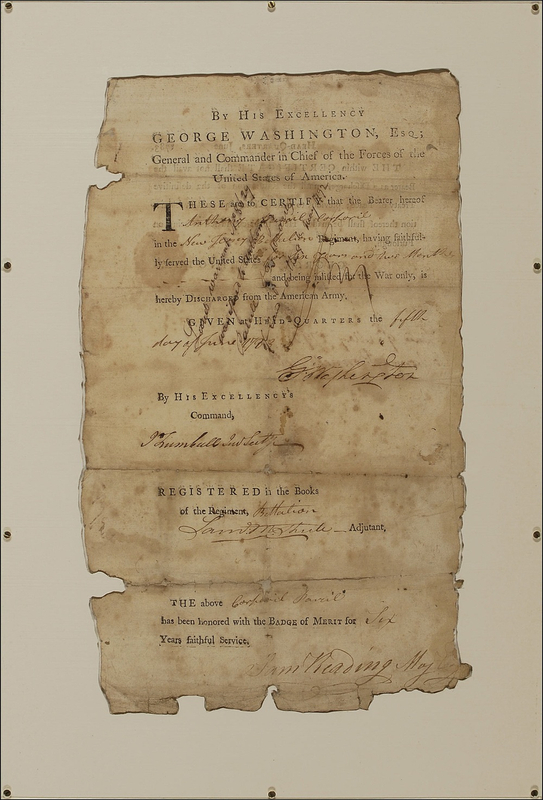 Lot 175 George Washington: A cherished discharge for a Continental Army drummer, rewarded by Washington for ?six years faithful service?